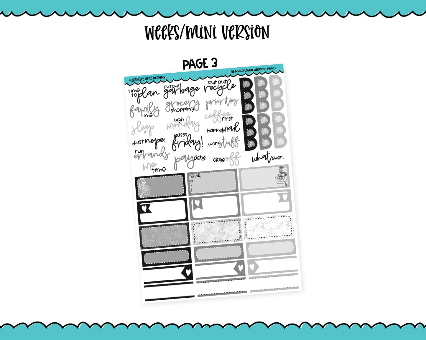 Mini B6/Weeks Be A Wildflower Weekly Planner Sticker Kit sized for ANY Vertical Insert