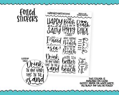 Foiled Beach Life Quote Sampler Planner Stickers for any Planner or Insert
