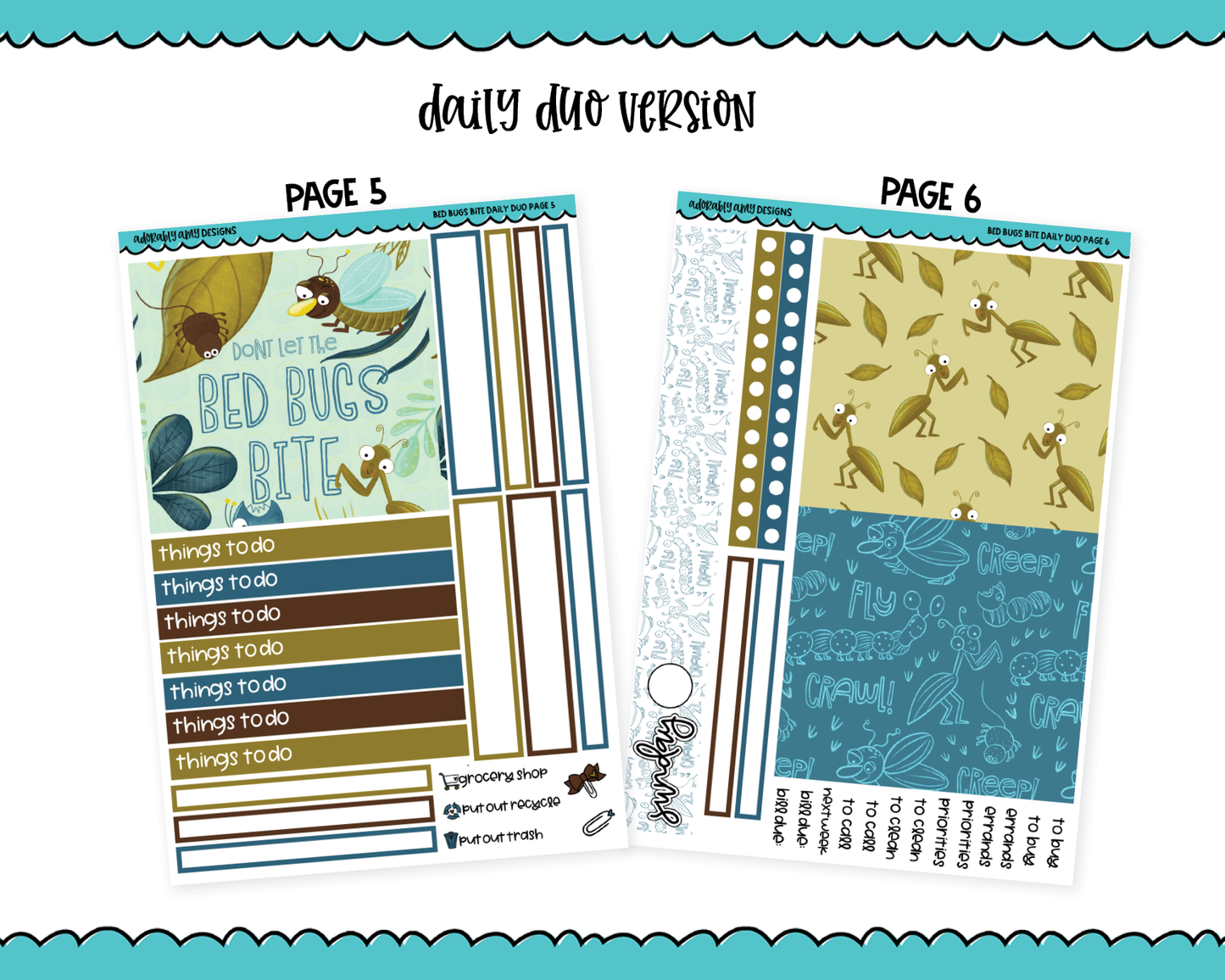 Daily Duo Bed Bugs Bite Themed Weekly Planner Sticker Kit for Daily Duo Planner