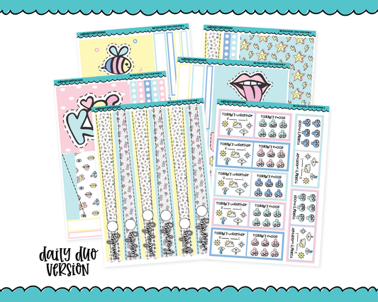Daily Duo Bee Fun Pastel Summer Fun Themed Weekly Planner Sticker Kit for Daily Duo Planner
