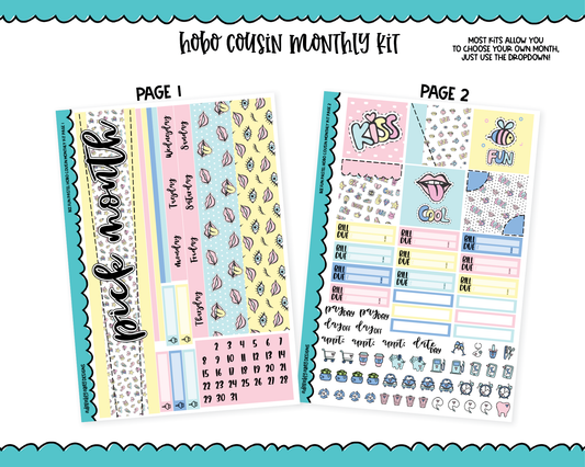 Hobonichi Cousin Monthly Pick Your Month Bee Fun Pastel Themed Planner Sticker Kit for Hobo Cousin or Similar Planners