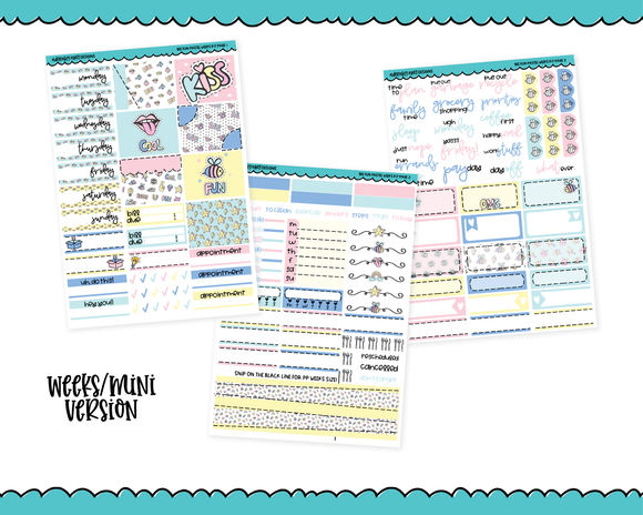 Mini B6/Weeks Bee Fun Pastel Weekly Planner Sticker Kit sized for ANY Vertical Insert