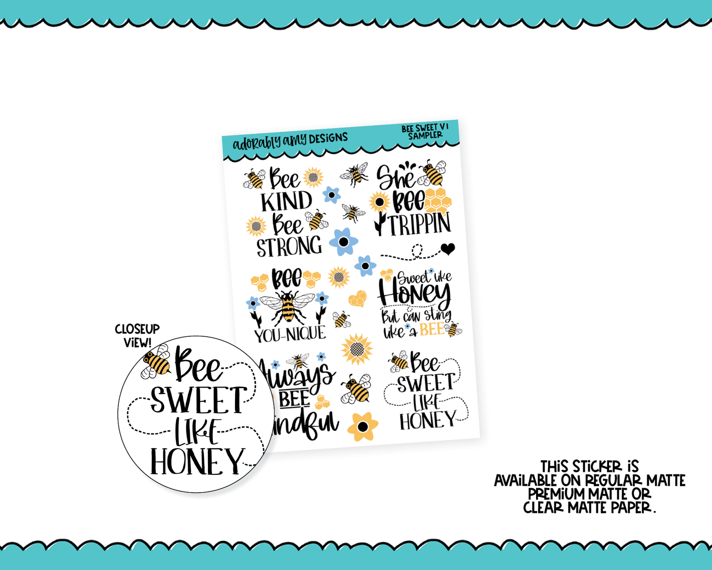 Bee Sweet V1 Quote Sampler Planner Stickers for any Planner or Insert