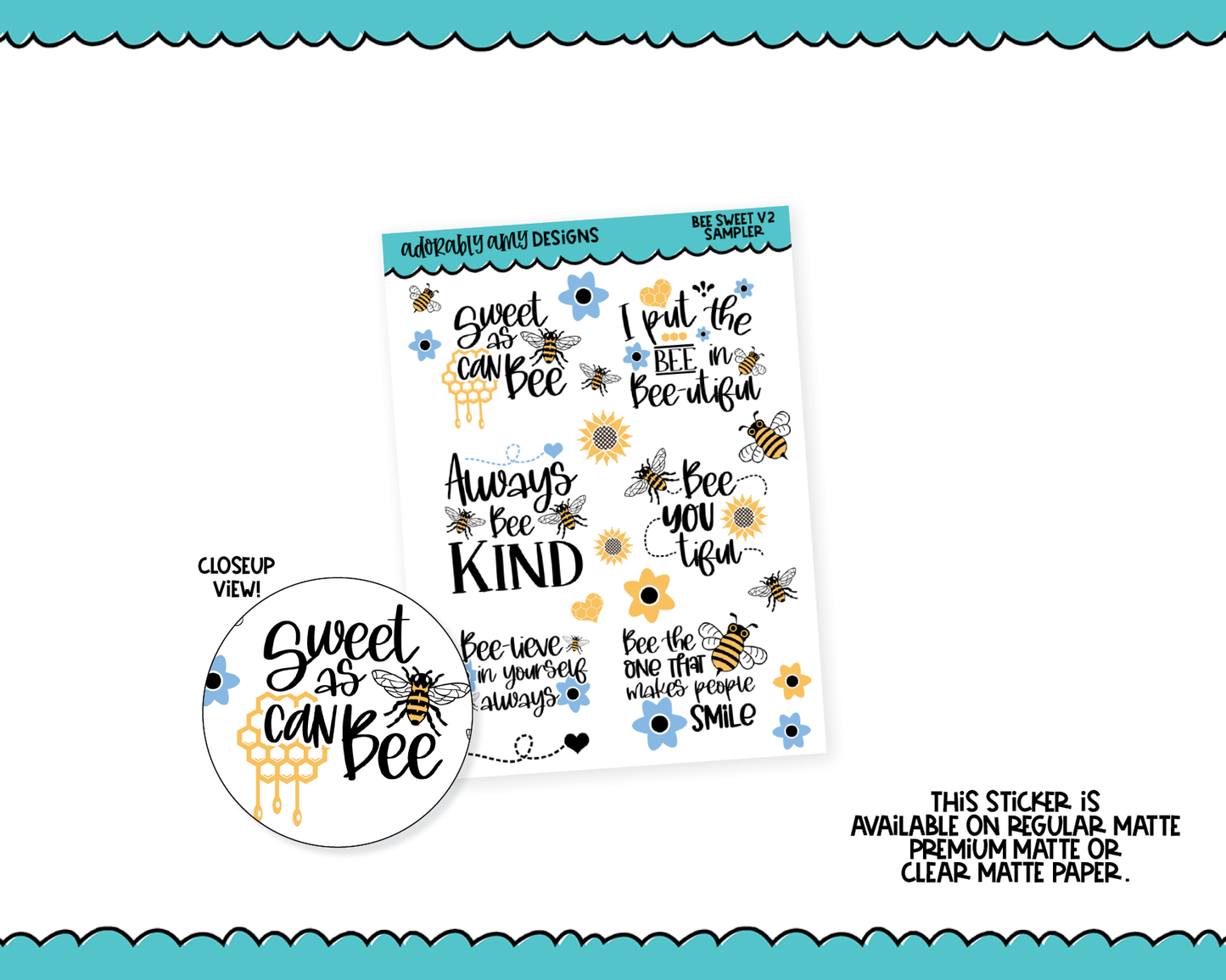 Bee Sweet V2 Quote Sampler Planner Stickers for any Planner or Insert