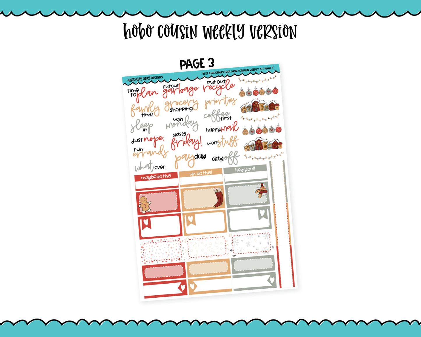 Hobonichi Cousin Weekly Best Christmas Ever Holiday Themed Planner Sticker Kit for Hobo Cousin or Similar Planners