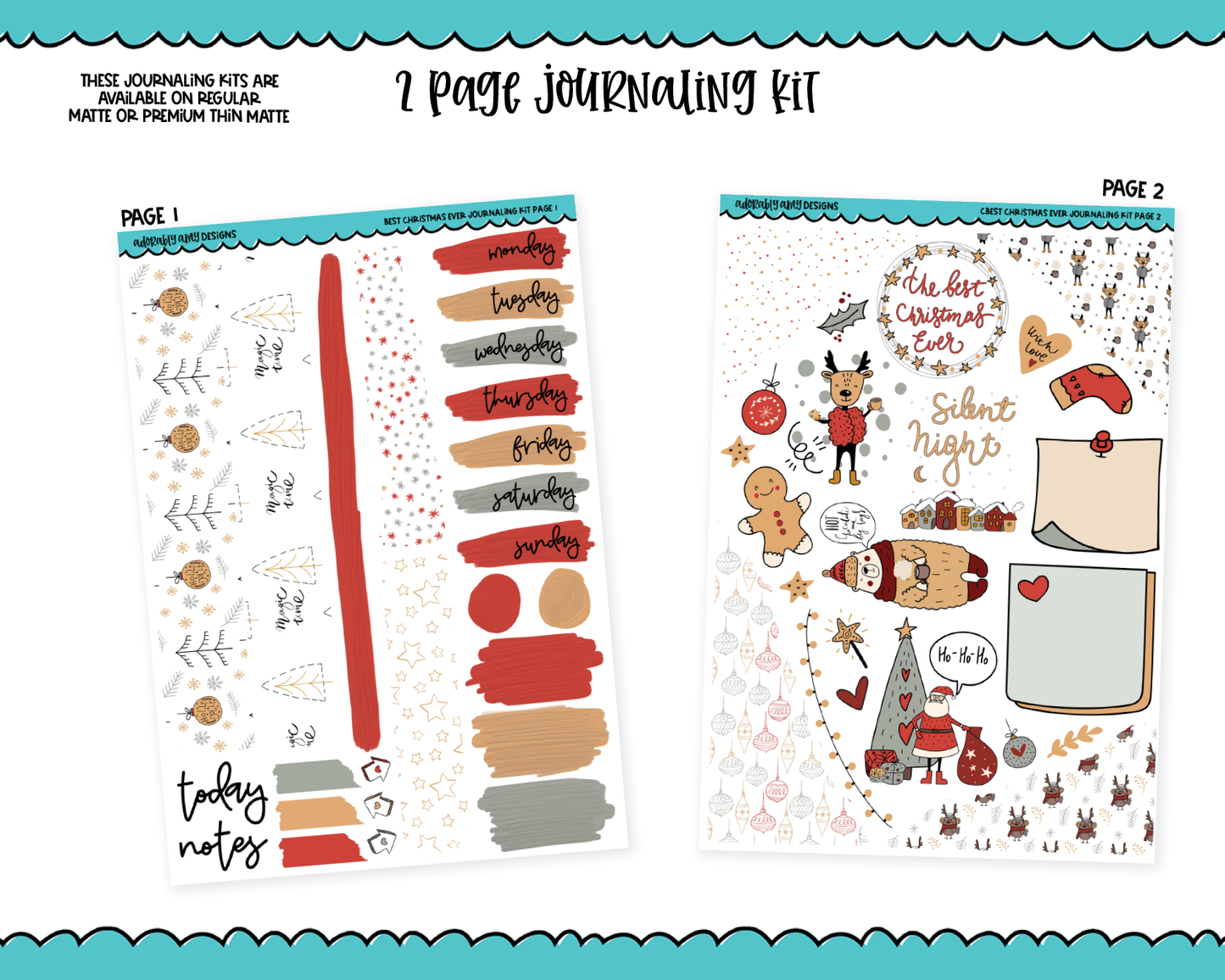 Journaling Kit Best Christmas Ever Holiday Planner Sticker Kit in White OR Black for Blackout Planners