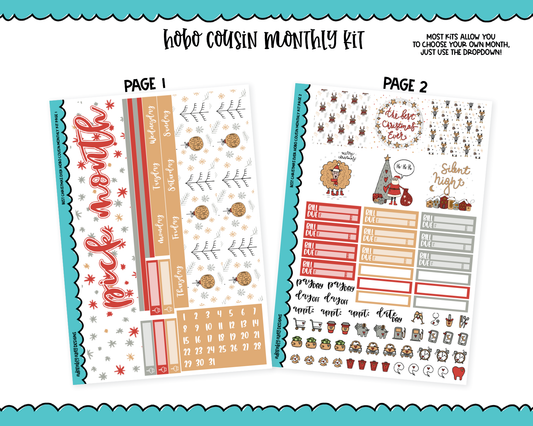 Hobonichi Cousin Monthly Pick Your Month Best Christmas Ever Holiday Themed Planner Sticker Kit for Hobo Cousin or Similar Planners