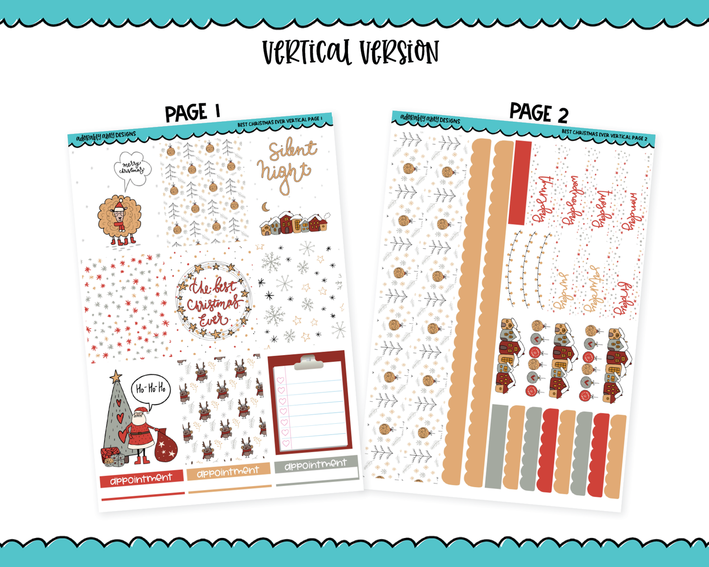 Vertical Best Christmas Ever Holiday Themed Planner Sticker Kit for Vertical Standard Size Planners or Inserts