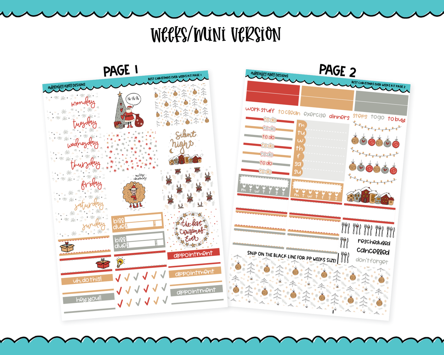 Mini B6/Weeks Best Christmas Ever Holiday Themed Weekly Planner Sticker Kit sized for ANY Vertical Insert