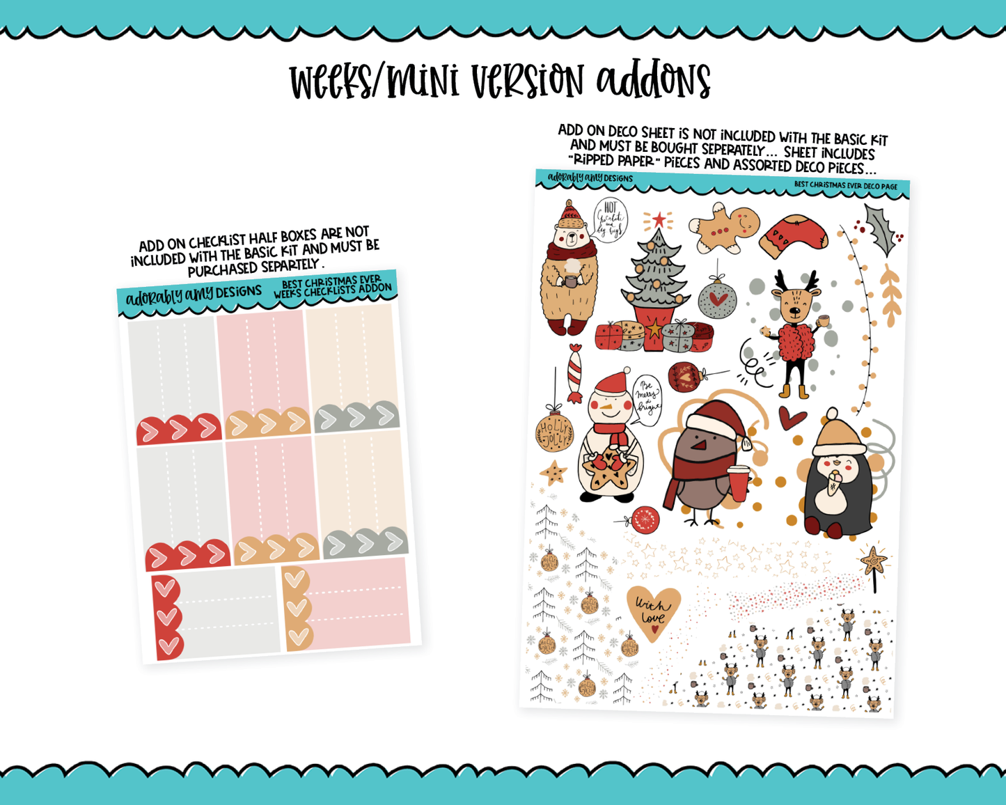 Mini B6/Weeks Best Christmas Ever Holiday Themed Weekly Planner Sticker Kit sized for ANY Vertical Insert