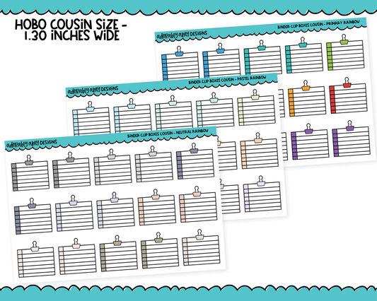 Hobo Cousin Rainbow Binder Clip Boxes Planner Stickers for Hobo Cousin or any Planner or Insert