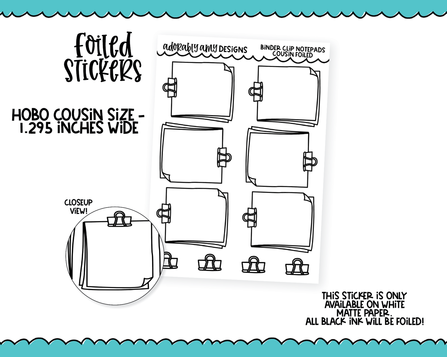Foiled Hobo Cousin Doodled Binder Clip Notepad Boxex Planner Stickers for Hobo Cousin or any Planner or Insert