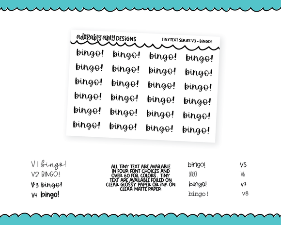 Foiled Tiny Text Series - Bingo! Checklist Size Planner Stickers for any Planner or Insert