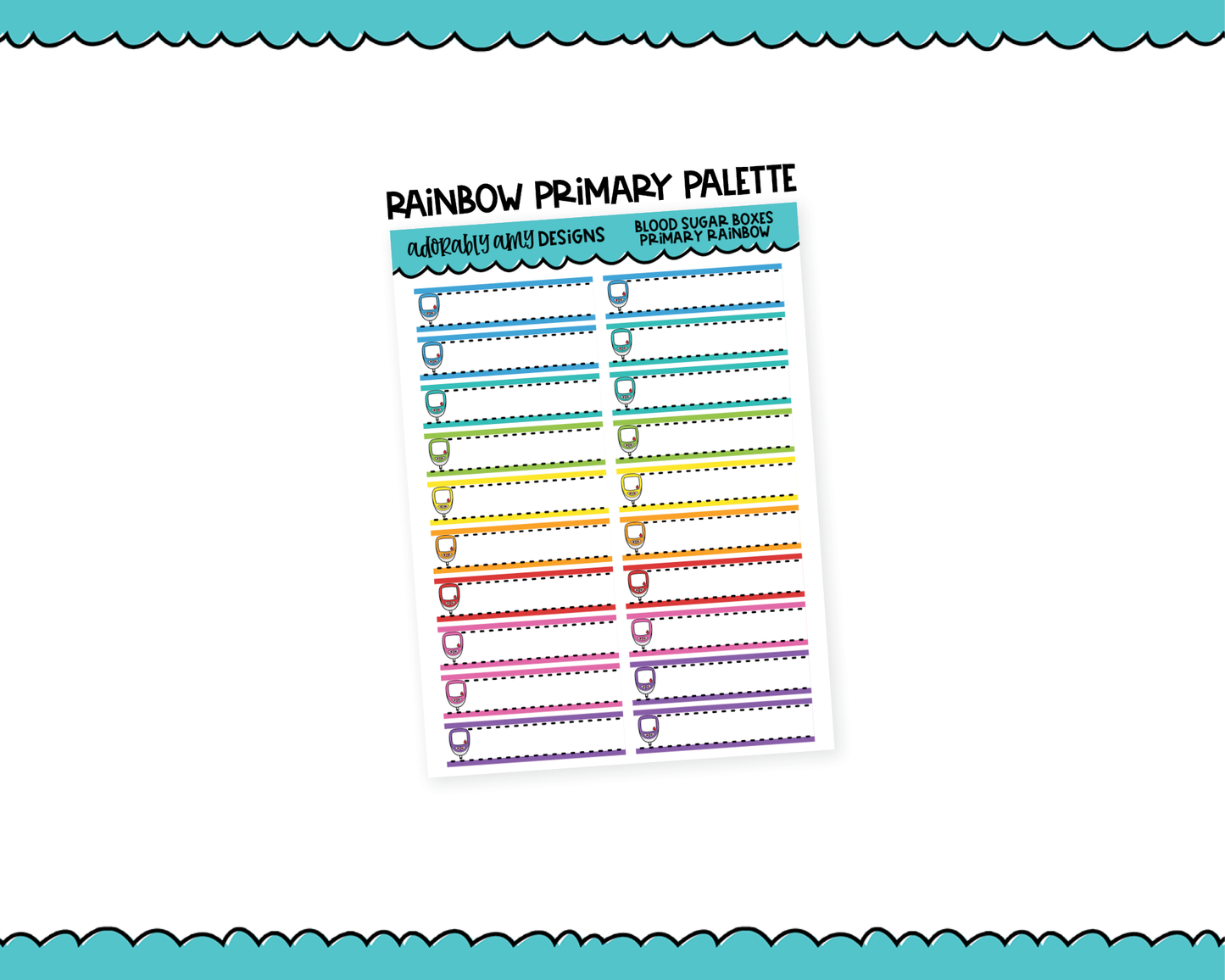 Rainbow Blood Sugar Small Strips Box Reminder Tracker Stickers for any Planner or Insert