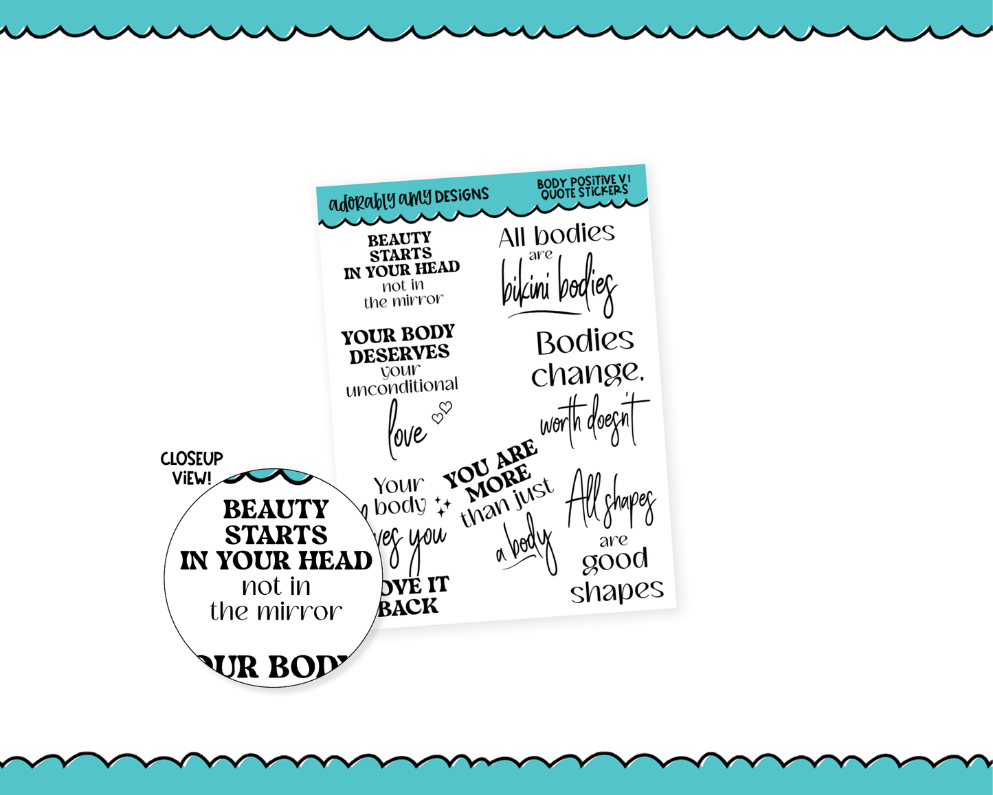 Body Positivity V1 Quote Sampler Planner Stickers for any Planner or Insert