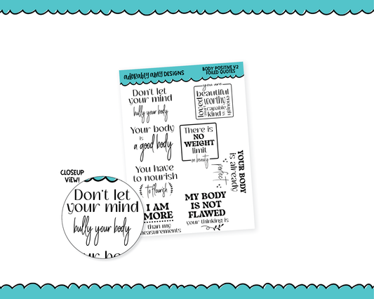 Body Positivity V2 Quote Sampler Planner Stickers for any Planner or Insert