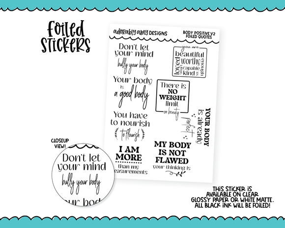 Foiled Body Positivity V2 Quotes Sampler Planner Stickers for any Planner or Insert