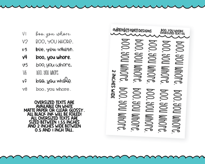 Foiled Oversized Text - Boo You Whore Large Text Planner Stickers