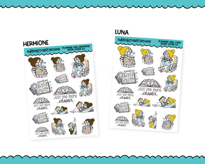Doodled Planner Girls Character Stickers Book Lover V2 Decoration Planner Stickers for any Planner or Insert