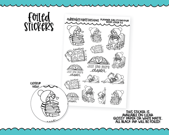 Foiled Doodled Planner Girls Myrtle Book Lover V2 Decorative Planner Stickers for any Planner or Insert