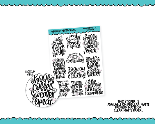 Book Lover V2 Book and Reading Quote Sampler Planner Stickers for any Planner or Insert