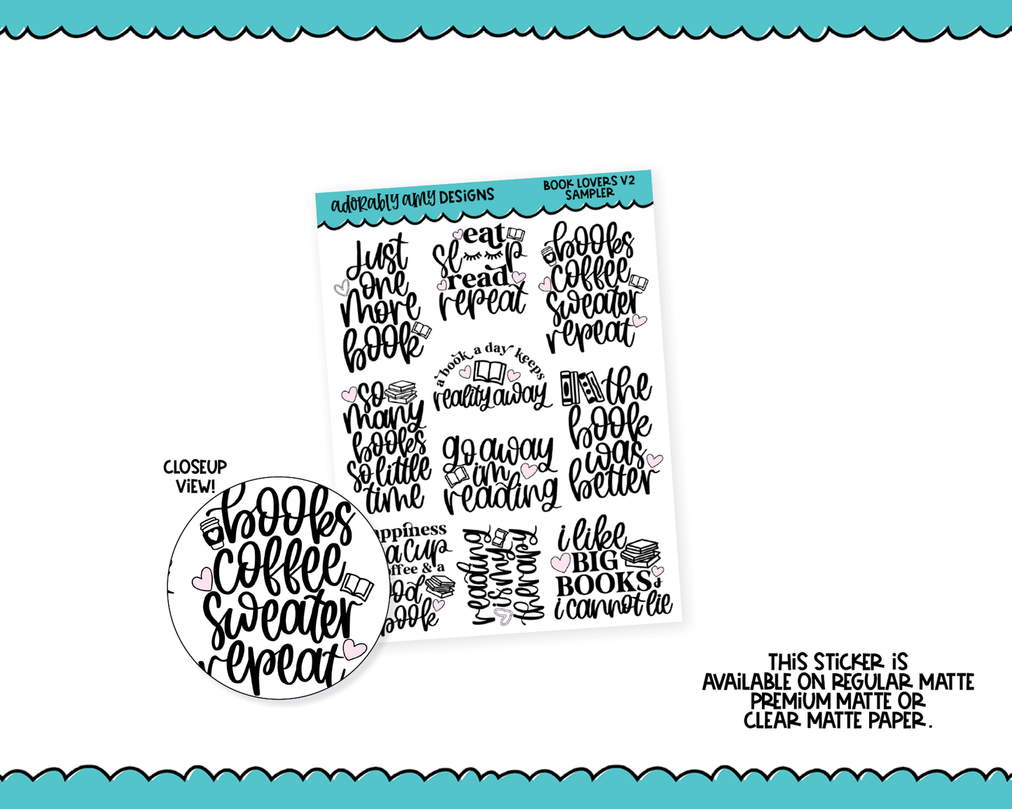 Book Lover V2 Book and Reading Quote Sampler Planner Stickers for any Planner or Insert