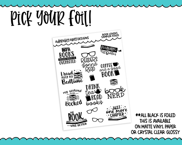 Foiled Book Lover Typography Planner Stickers for any Planner or Insert