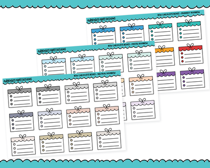 Rainbow Doodled Bow Checklist Boxes Standard Stickers for any Planner or Insert