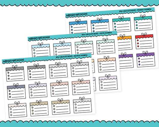 Rainbow Doodled Bow Checklist Boxes Standard Stickers for any Planner or Insert