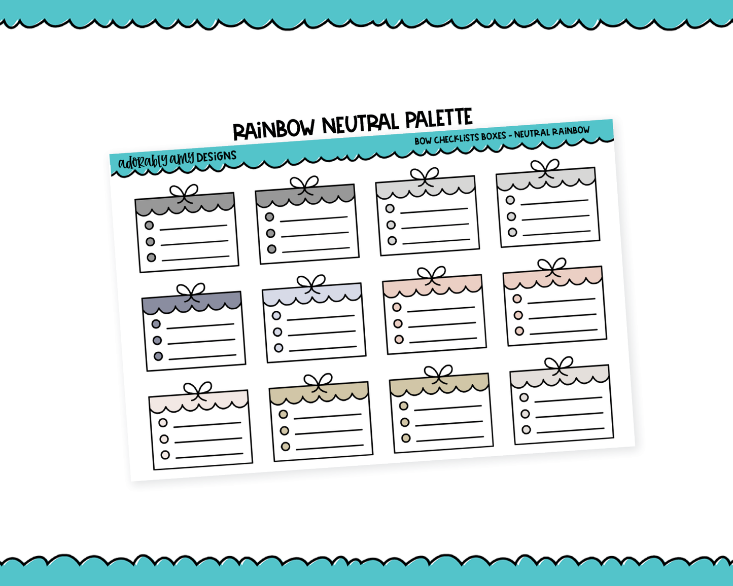 Rainbow Doodled Bow Checklist Boxes Standard Stickers for any Planner or Insert