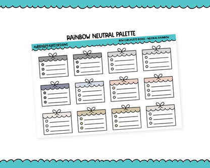 Rainbow Doodled Bow Checklist Boxes Standard Stickers for any Planner or Insert