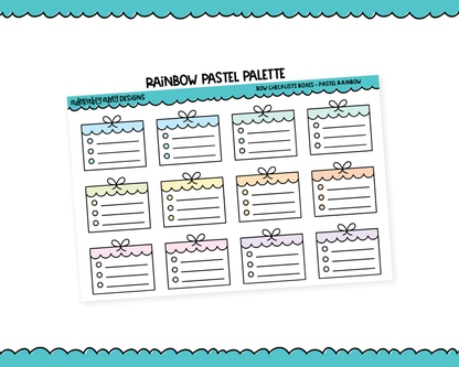 Rainbow Doodled Bow Checklist Boxes Standard Stickers for any Planner or Insert