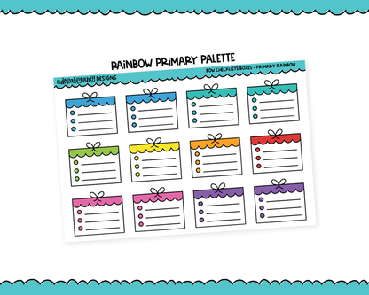 Rainbow Doodled Bow Checklist Boxes Standard Stickers for any Planner or Insert