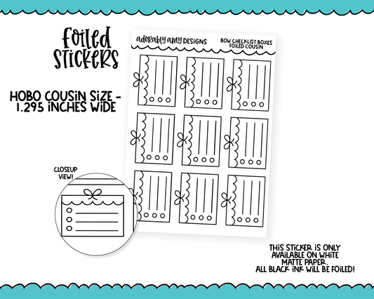 Foiled Hobo Cousin Doodled Bow Checklist Boxes Planner Stickers for Hobo Cousin or any Planner or Insert