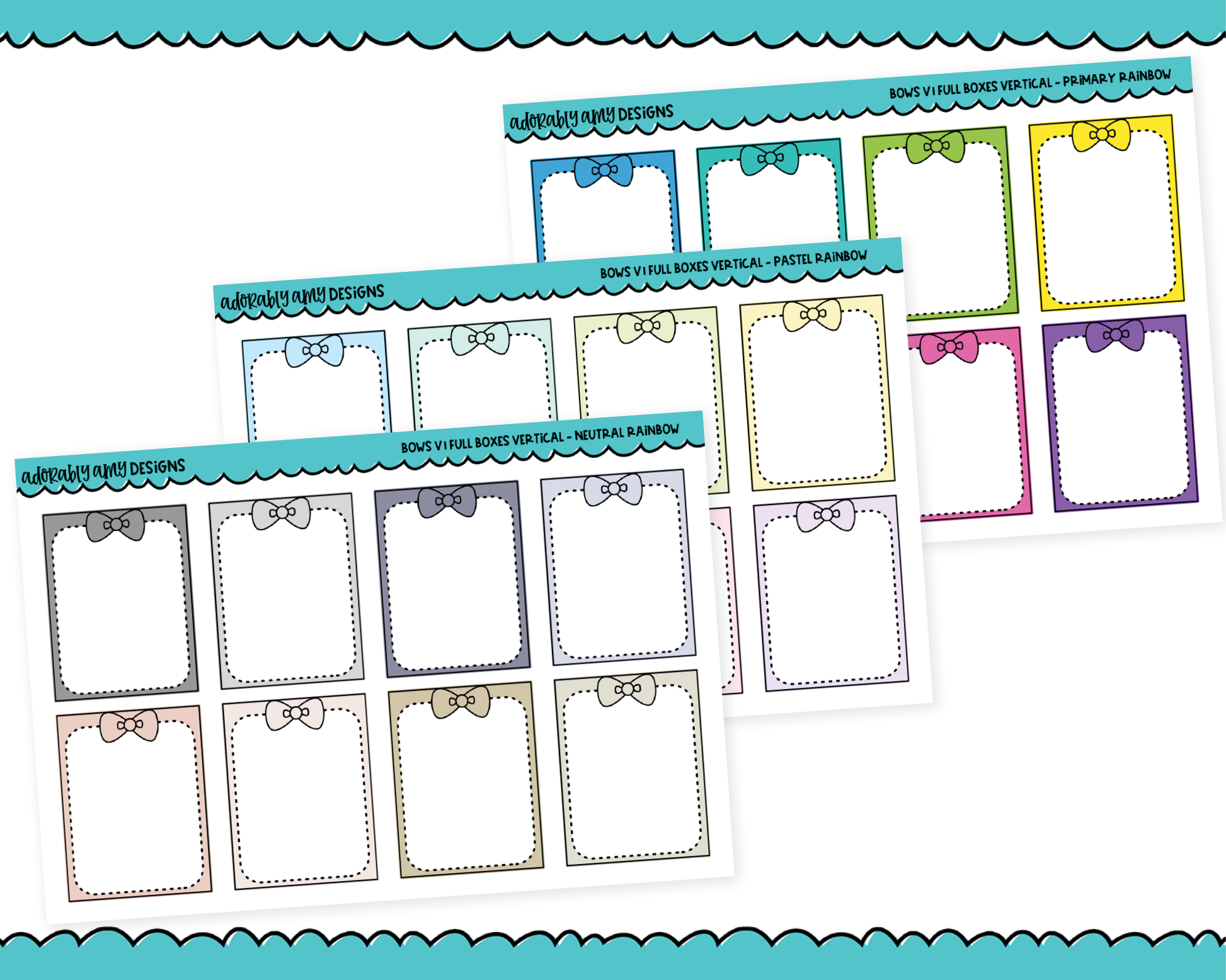 Rainbow Bows V1 Solid Color Full Boxes for any Planner or Insert - Adorably Amy Designs