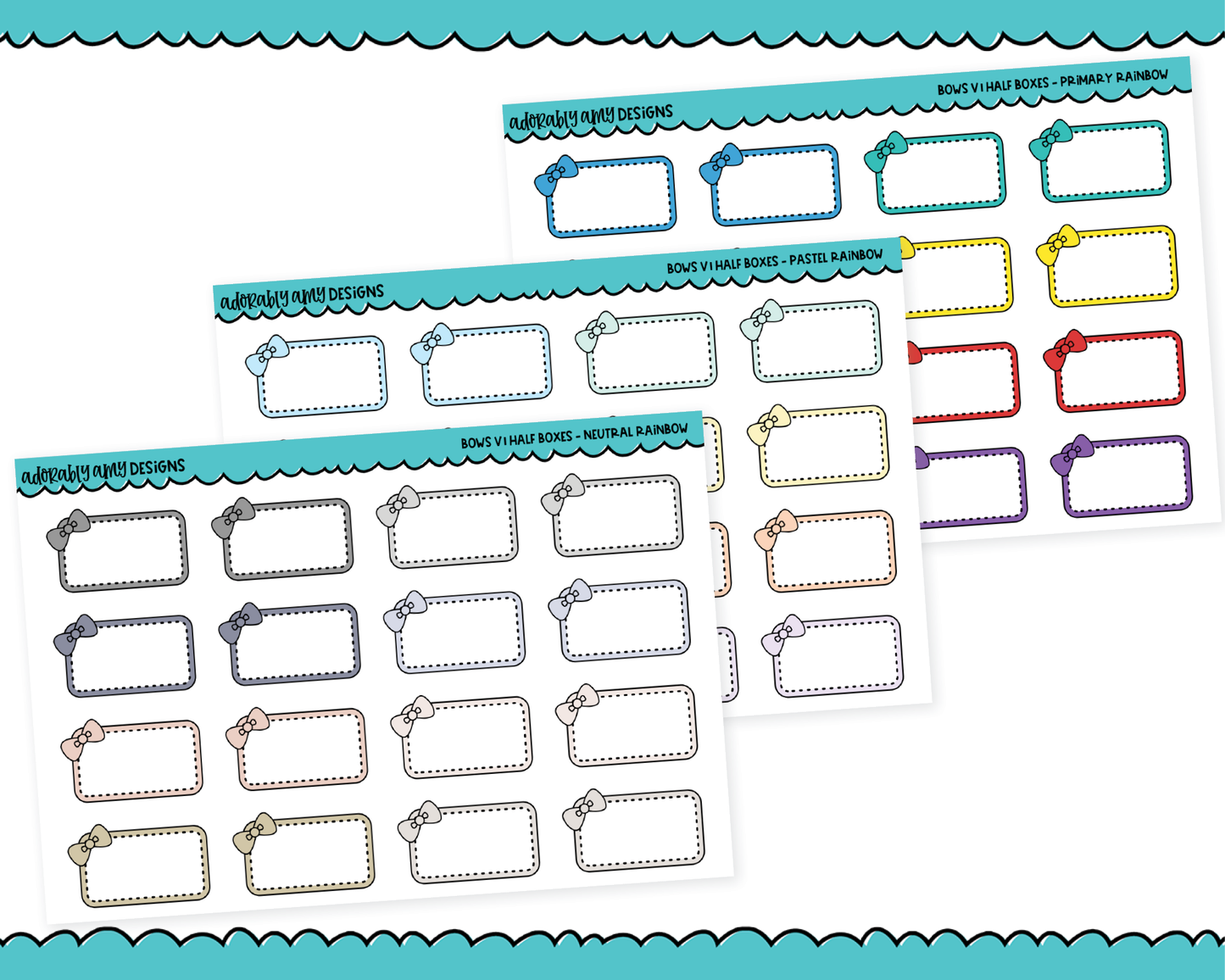 Rainbow Bows V1 Half Box Planner Stickers for any Planner or Insert