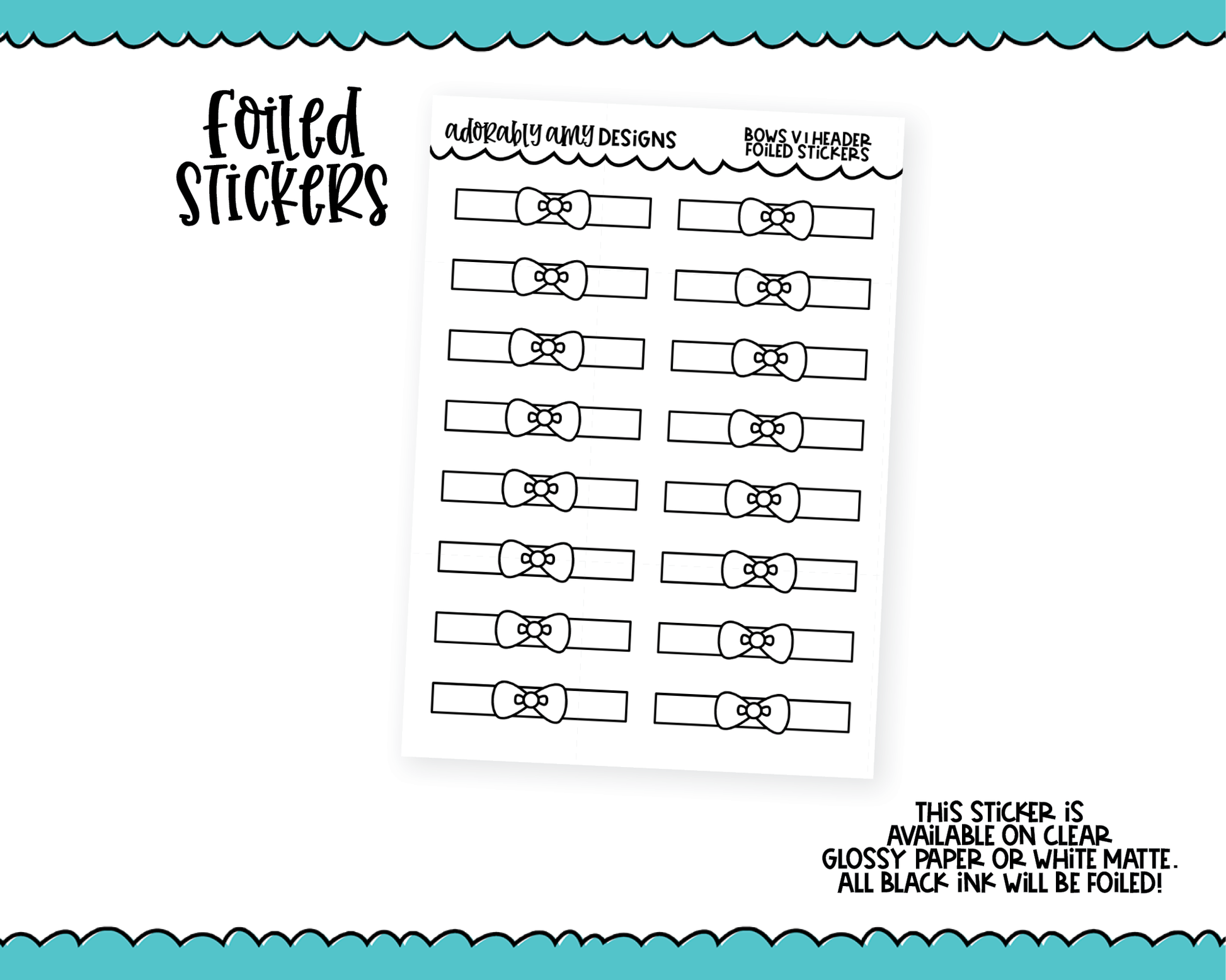 Foiled Bows V1 Header Dividers Planner Stickers for any Planner or Insert - Adorably Amy Designs