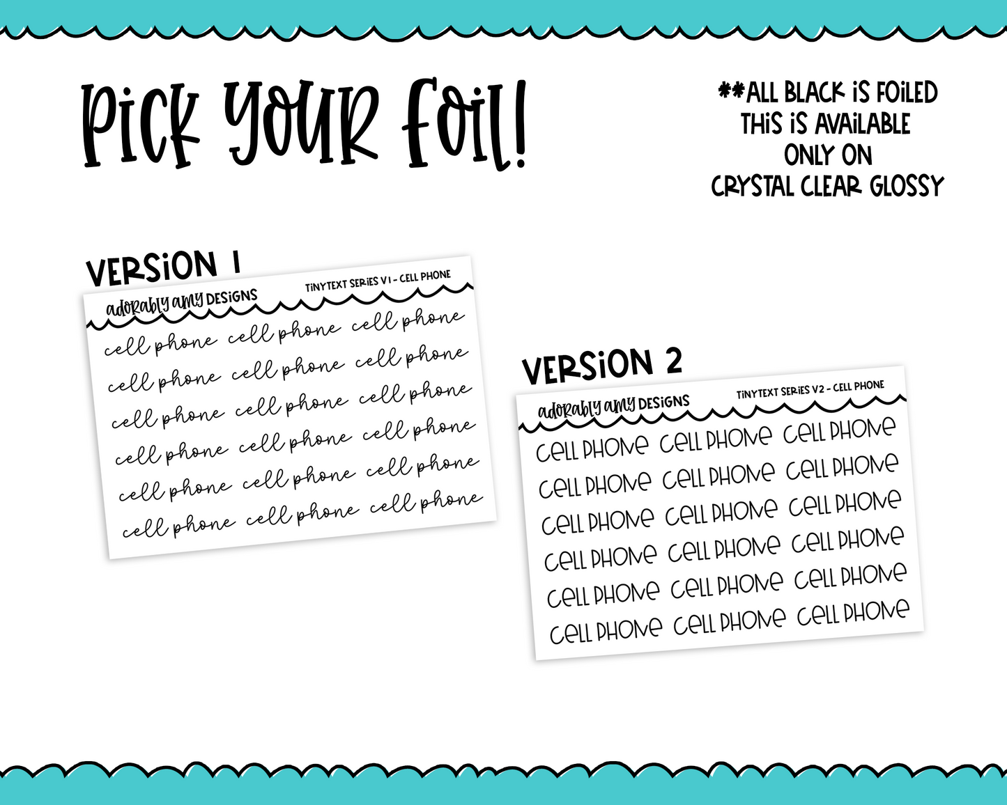 Foiled Tiny Text Series - Cell Phone Checklist Size Planner Stickers for any Planner or Insert
