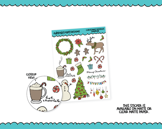 Christmas Doodles Sampler Planner Stickers for any Planner or Insert