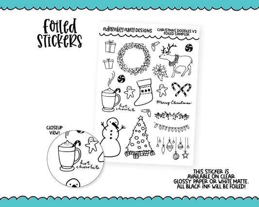 Foiled Christmas Doodles V3 Planner Stickers for any Planner or Insert