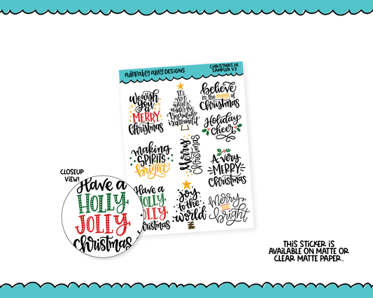 Hand Lettered Christmas Quote Sampler V3 Planner Stickers for any Planner or Insert