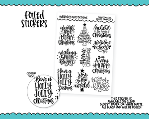 Foiled Hand Lettered Christmas Quote Sampler V3 Planner Stickers for any Planner or Insert