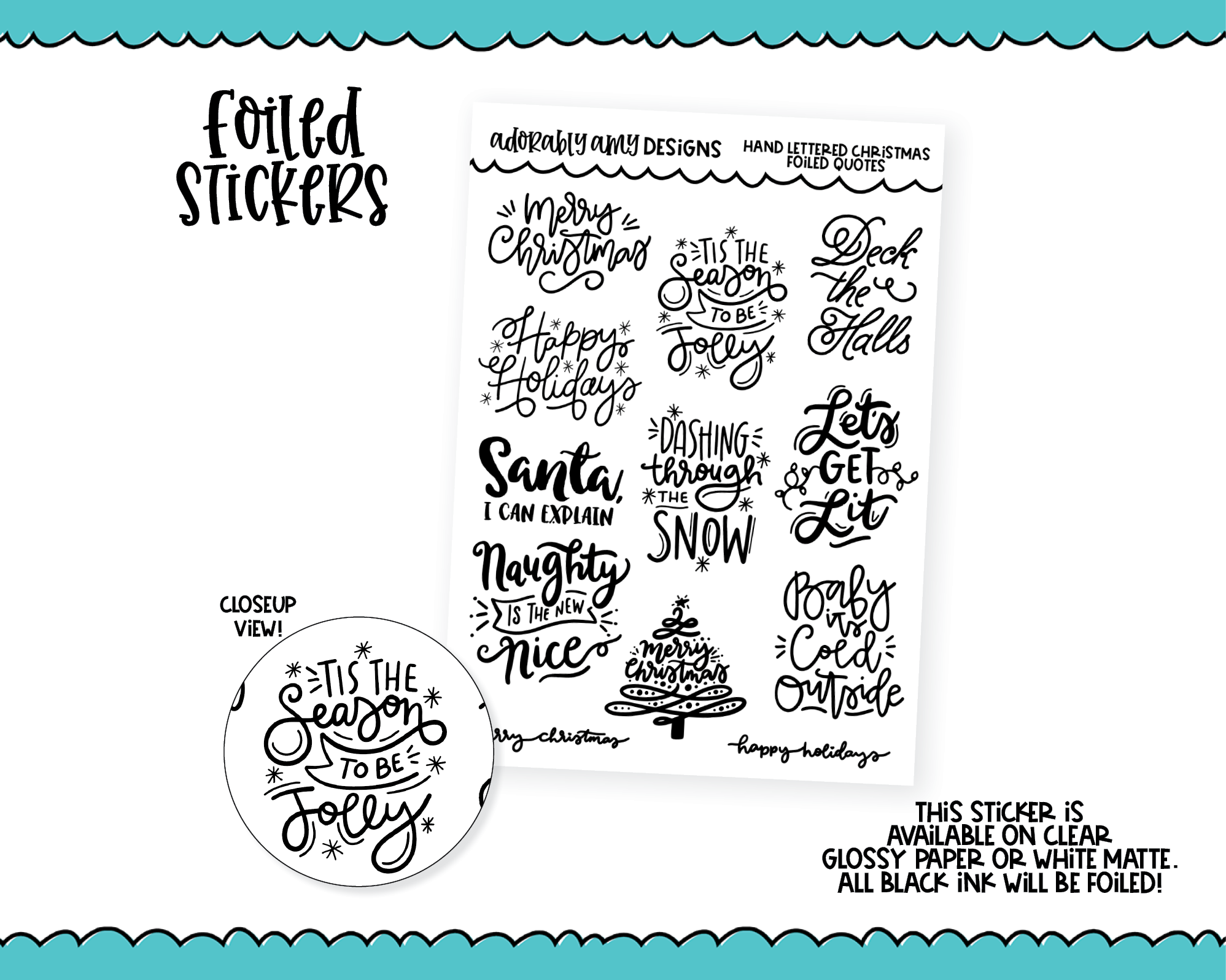 Foiled Hand Lettered Christmas Holiday Typography Sampler Planner Stic –  Adorably Amy Designs