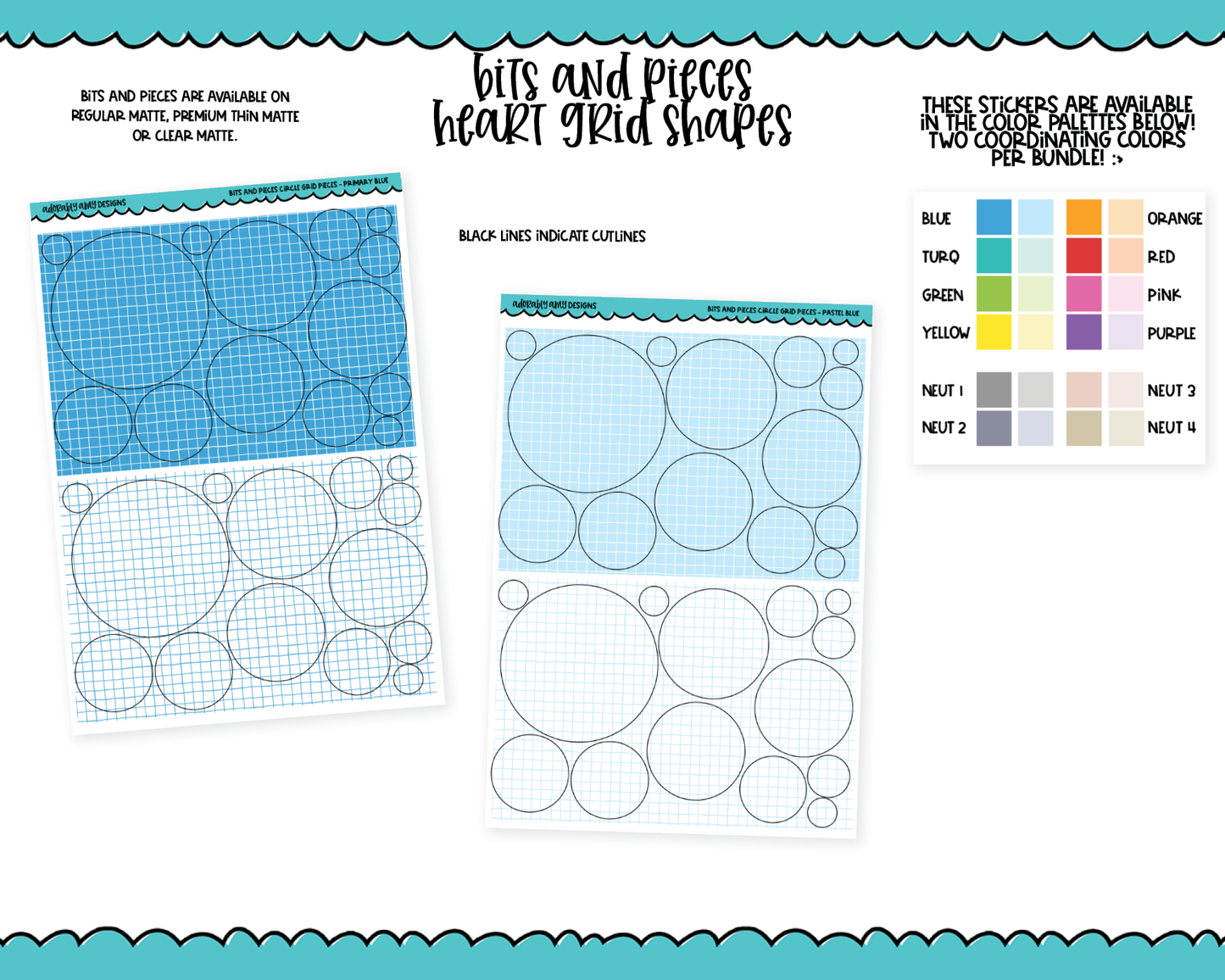 Bits & Pieces Circle Grid Shapes Kit Addons for Any Planner in 13 different Color Schemes