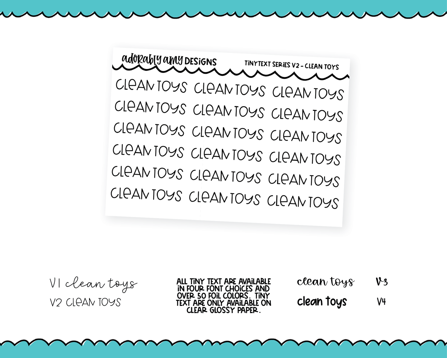 Foiled Tiny Text Series - Clean Toys Checklist Size Planner Stickers for any Planner or Insert