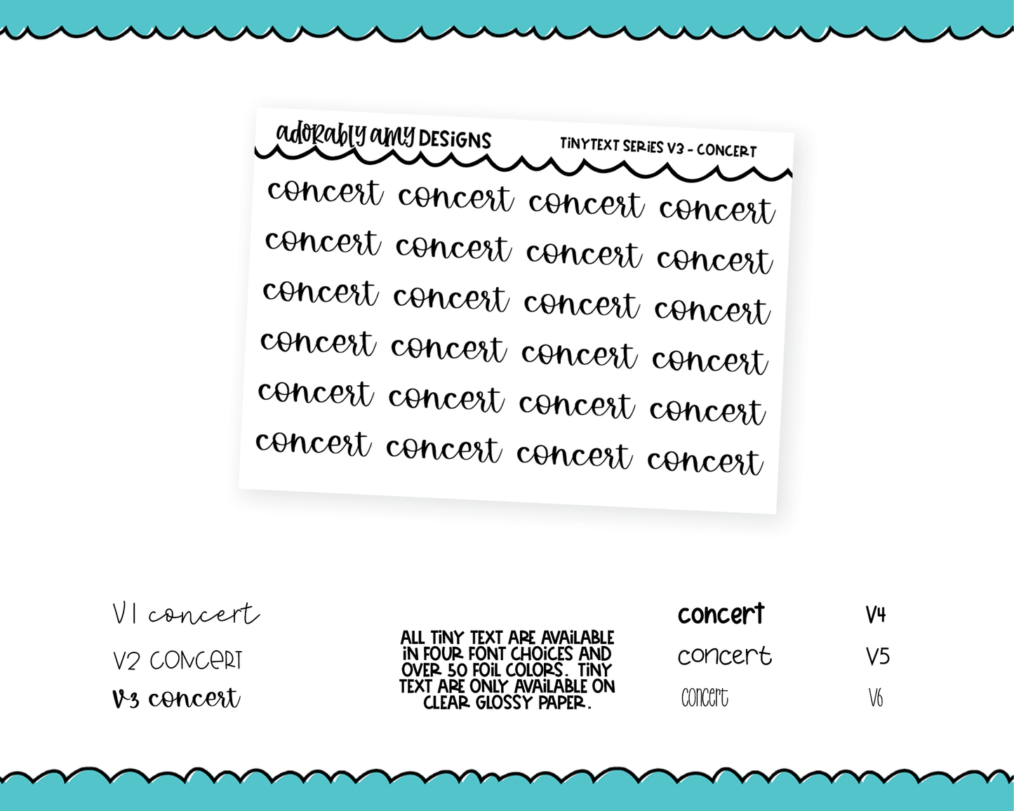Foiled Tiny Text Series - Concert Checklist Size Planner Stickers for any Planner or Insert