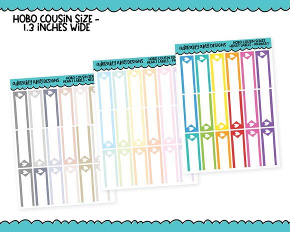 Hobo Cousin Rainbow Heart Label Quarter Box Planner Stickers for Hobo Cousin or any Planner or Insert