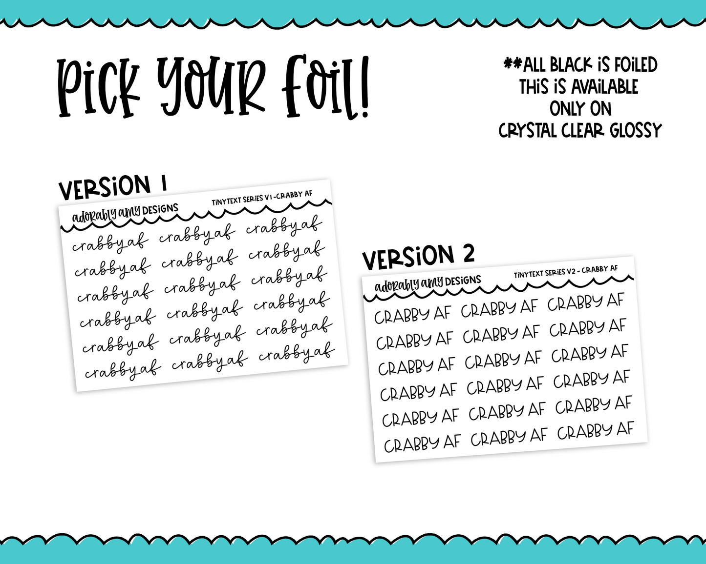Foiled Tiny Text Series - Crabby AF Checklist Size Planner Stickers for any Planner or Insert