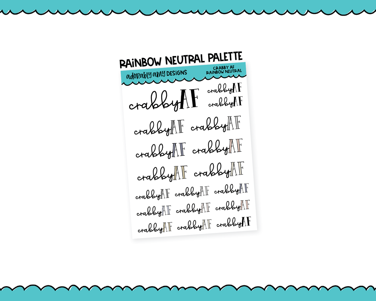 Rainbow or Black Crabby AF Snarky Typography Planner Stickers for any Planner or Insert