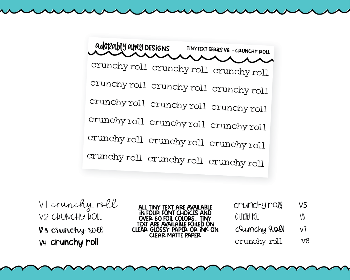 Foiled Tiny Text Series - Crunchy Roll Checklist Size Planner Stickers for any Planner or Insert